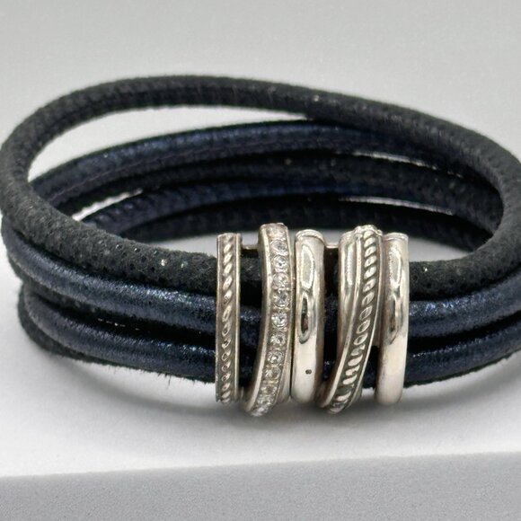 Brighton Neptune’s Ring Multi-Strand Bracelet Sparkle Navy Blue Leather Crystal - Picture 1 of 6